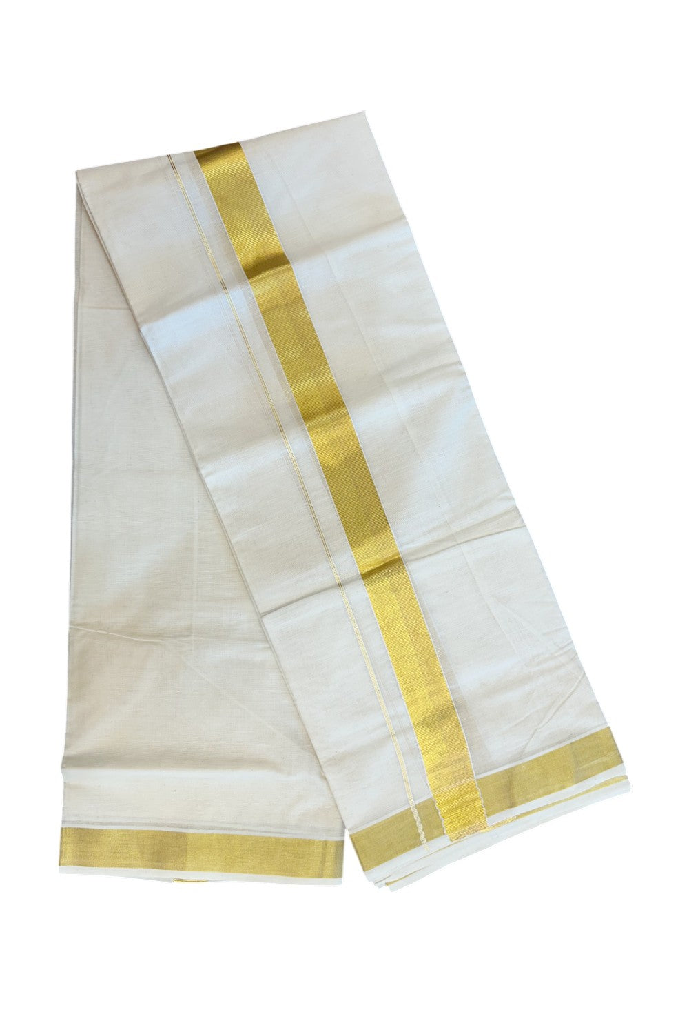 20% Discount !! KaithariKada Balaramapuram 100% Cotton Double Off white - (Unbleached) Mundu/Dhoti - 80x72 - 1 .5 inch Kasavu Kara - 33KK5212 VIN