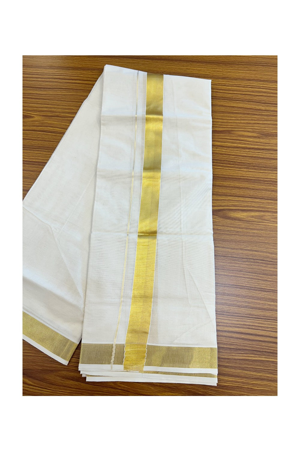 20% Discount !! KaithariKada Balaramapuram 100% Cotton Double Off white - (Unbleached) Mundu/Dhoti - 80x72 - 1 .5 inch Kasavu Kara - 33KK5212 VIN