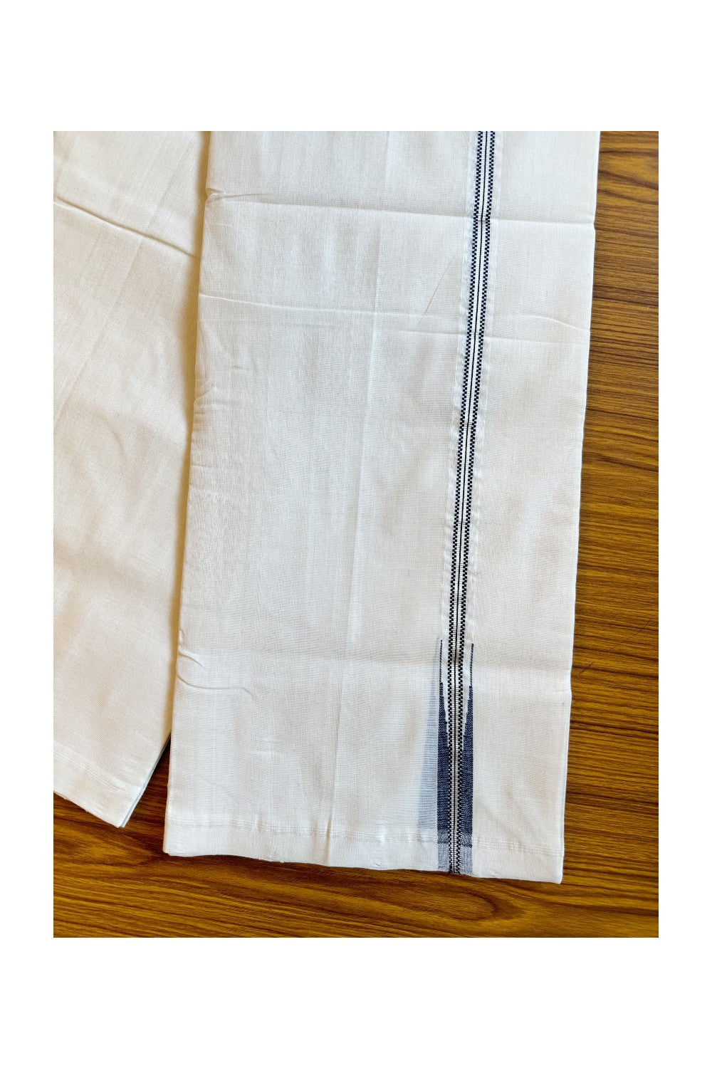 25% Discount!! KaithariKada Handloom Unakkupaav Kerala - 100% Pure Cotton Off White (Unbleached) Double Mundu/Dothi - Puliyilakkara chutty Black & Silver Kasav kara 3.70m (8 Muzham) - 33KK203RAM