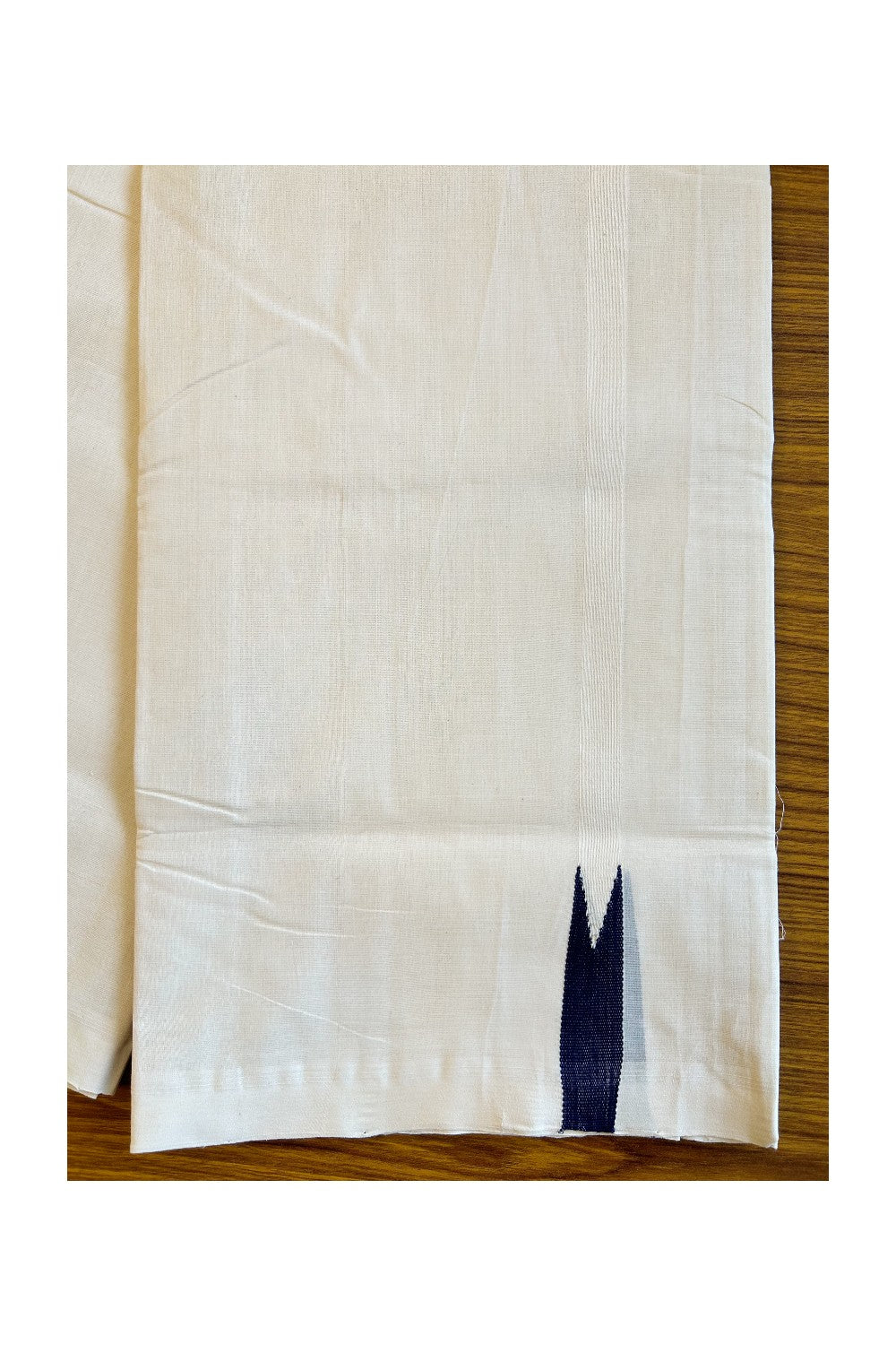 25% Discount! KaithariKada Handloom Unakkupaav Balaramapuram - 100% Pure Cotton 100x100 Double Mundu/Dhoti Off White (Unbleached) - Puliyilakkara Navy blue chutty - 33KK456KK
