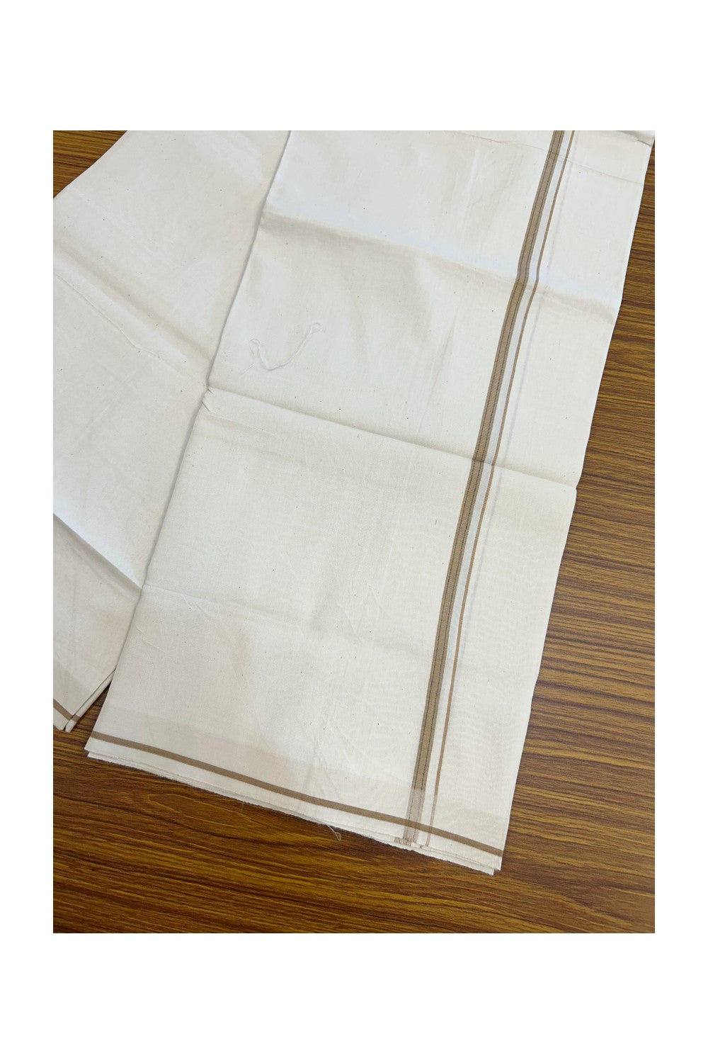 24% Discount !! KaithariKada Balaramapuram 100% Cotton OFF WHITE (Unbleached) Single Mundu/Dhoti - Twisted 60s Thread - 0.8 cm Peanut Brown & green shaded striped Kara (2 meter / 4 muzham) - 59KK5241 GL