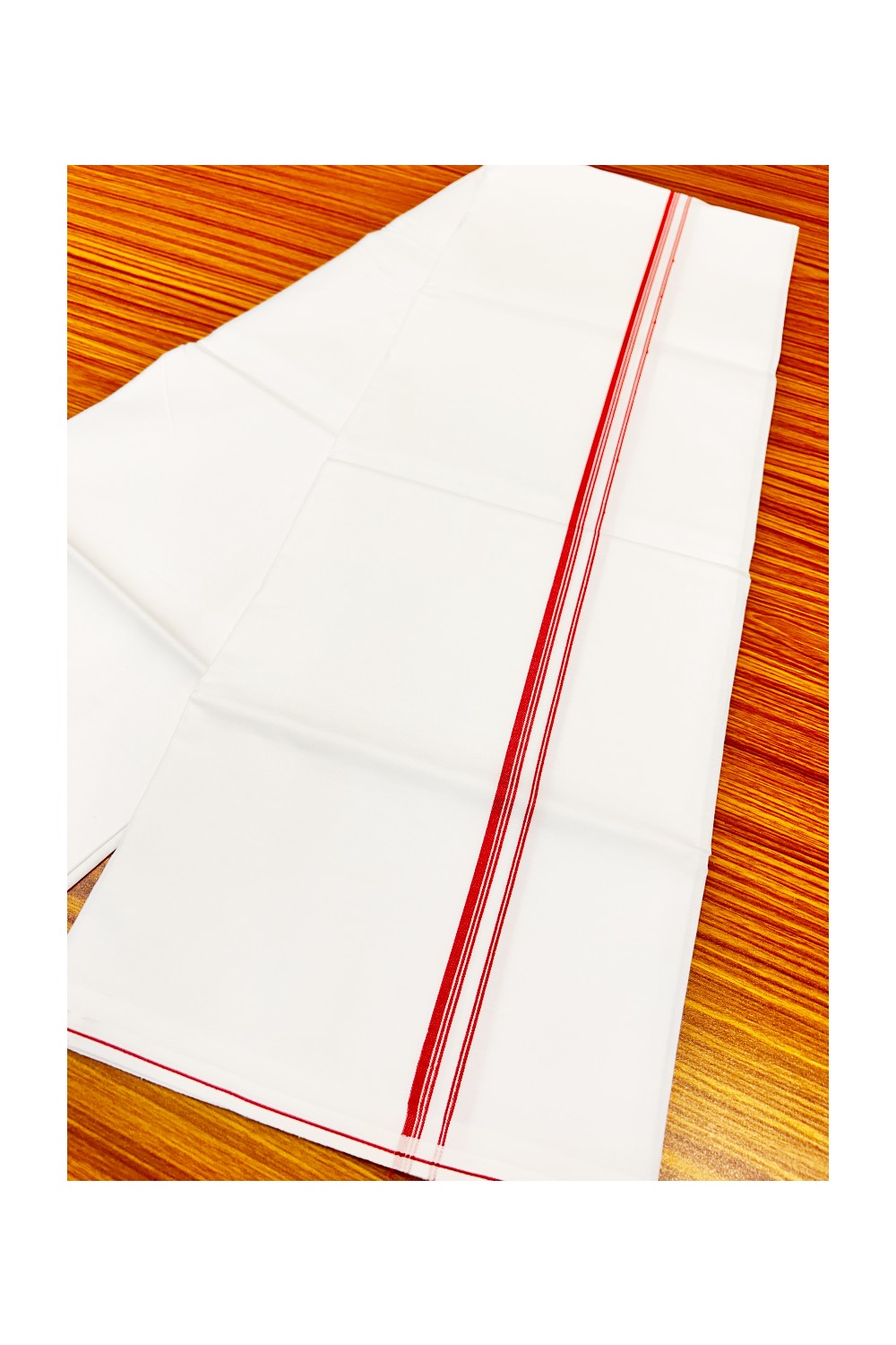 20% OFFER!! KaithariKada 100% Cotton ULTRA WHITE SINGLE Mundu/Dhoti-120X120Maroon Red 1.5 cm (2 meter / 4 muzham)Stripes Kara- 33sar