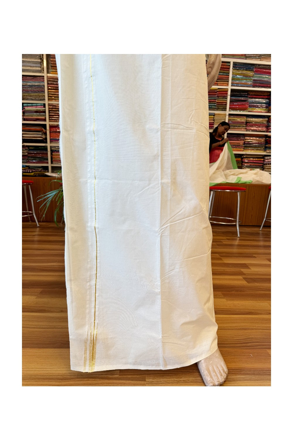 31% Offer! KaithariKada Balaramapuram 100% Cotton Double Off White - (Unbleached) Mundu/Dhoti-100x100 0.75INCH Puliyilakkara Chutty Kasavu double chutty - 8KK423ASH