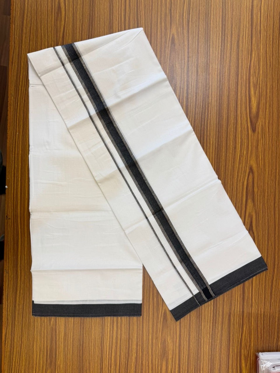 20% Discount ! Kaitharikada Balaramapuram 100% Cotton Pure White Double Mundu/Dothi - 100x80 - 1 inch Puliyilakkara Black & Silver Kasav Heavy One Side Chutty Striped Kara 4 mtr (8.5 muzham) - 66 KK5255 VAS