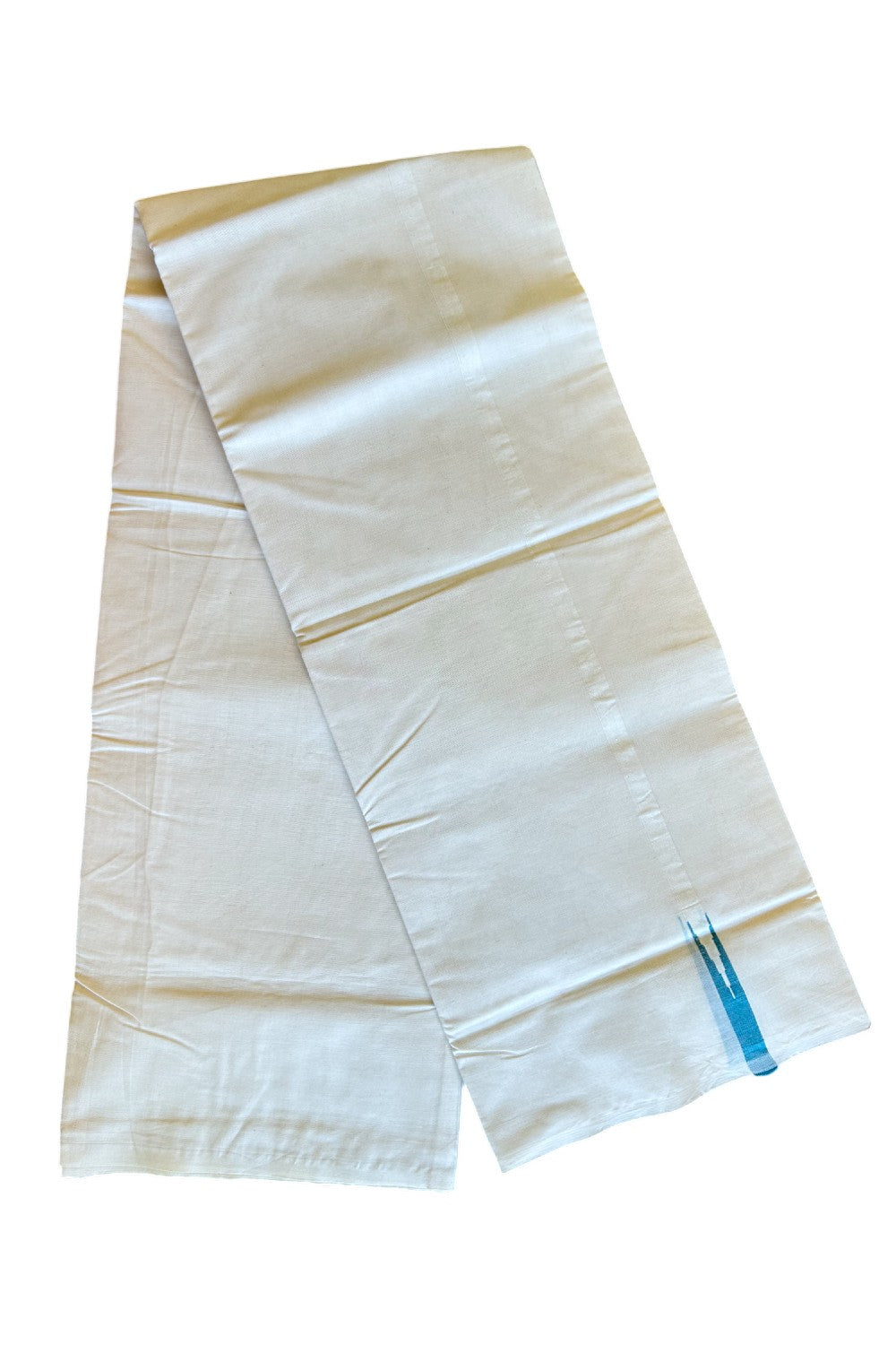 10% Discount ! KaithariKada Balaramapuram 100% Cotton Double Off white - (Unbleached) Mundu/Dhoti-100x100 1 cm Puliyilakkara Chutty Peacock Blue Kara.- 33KK500KK
