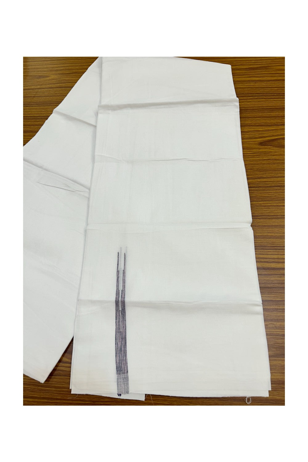 20% DISCOUNT!! KaithariKada Balaramapuram 100% Cotton PURE WHITE Double Mundu/Dhoti-100x80 - 0.5 inch Pink & Black Puliyilakkara Chutty - 34KK5191CKS
