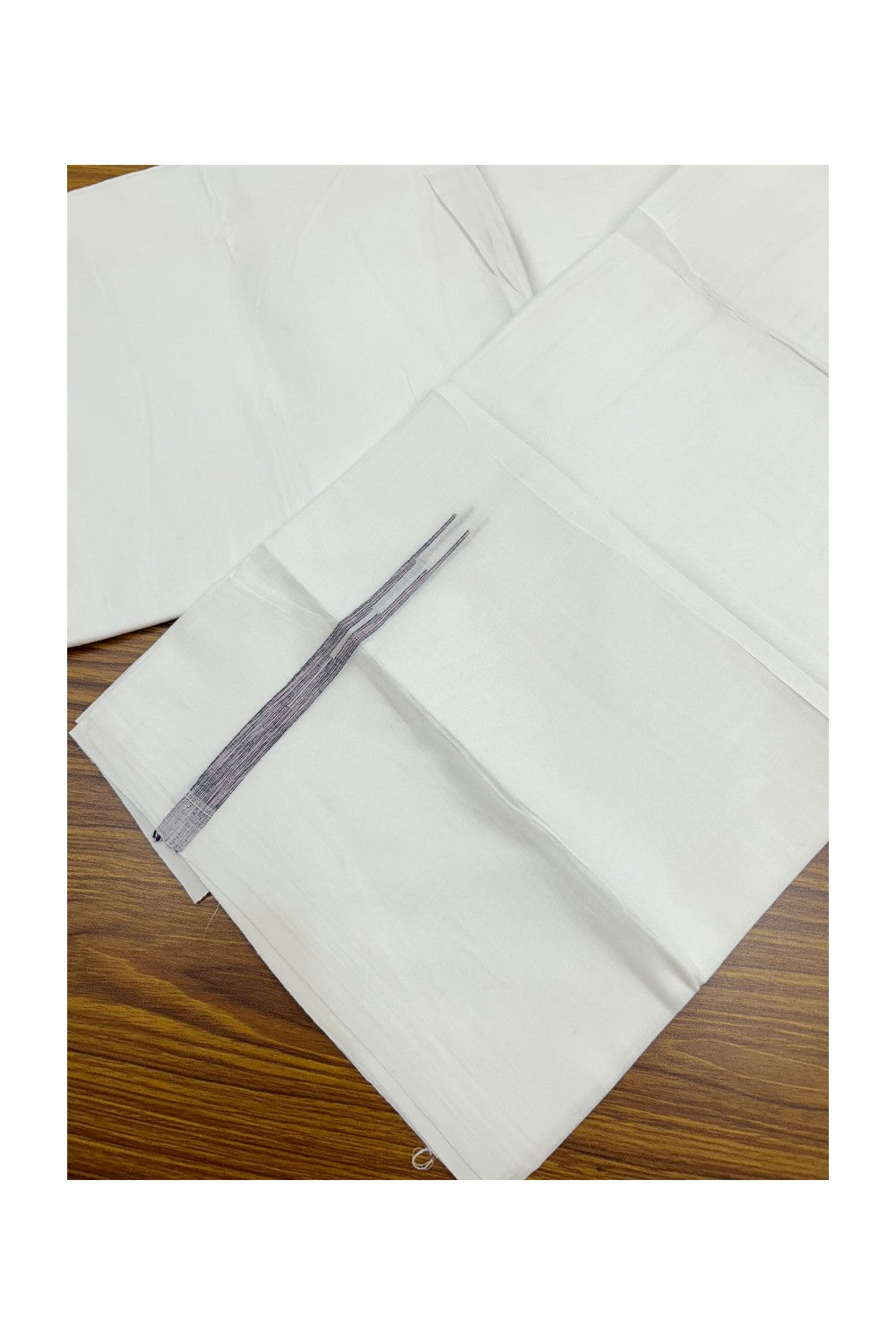 20% DISCOUNT!! KaithariKada Balaramapuram 100% Cotton PURE WHITE Double Mundu/Dhoti-100x80 - 0.5 inch Pink & Black Puliyilakkara Chutty - 34KK5191CKS