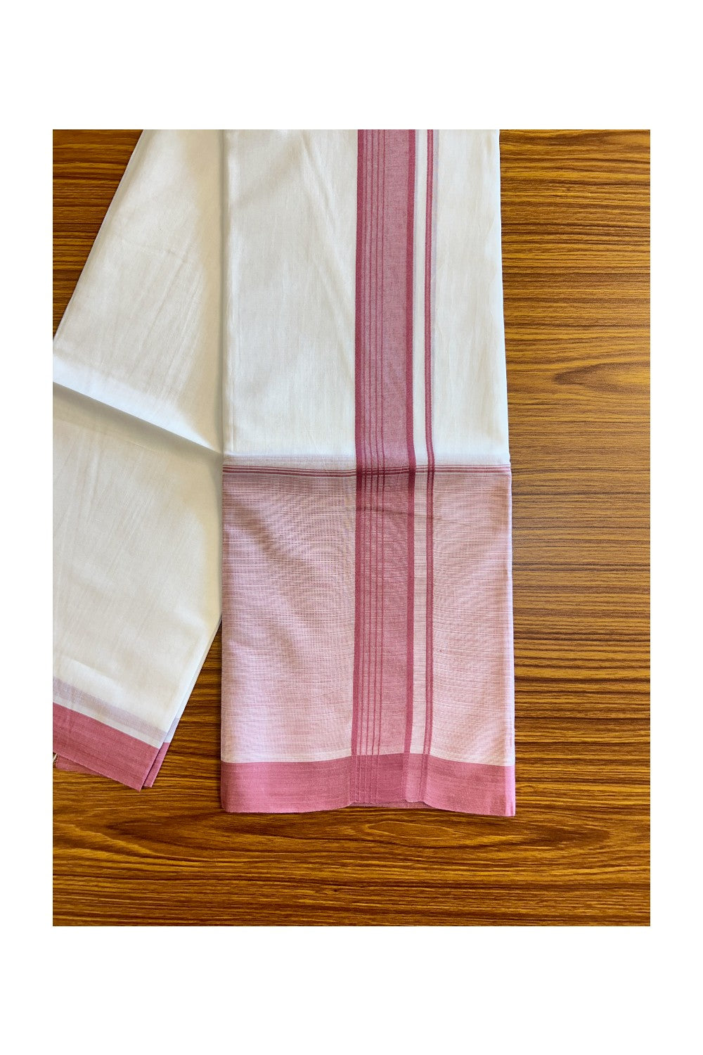 15% Discount!! Kaitharikada Balaramapuram 100% Cotton Pure White Double Mund/Dhoti-100x100   2.25 Inch Pink Shaded Cotton Kara - 34KK74RAM