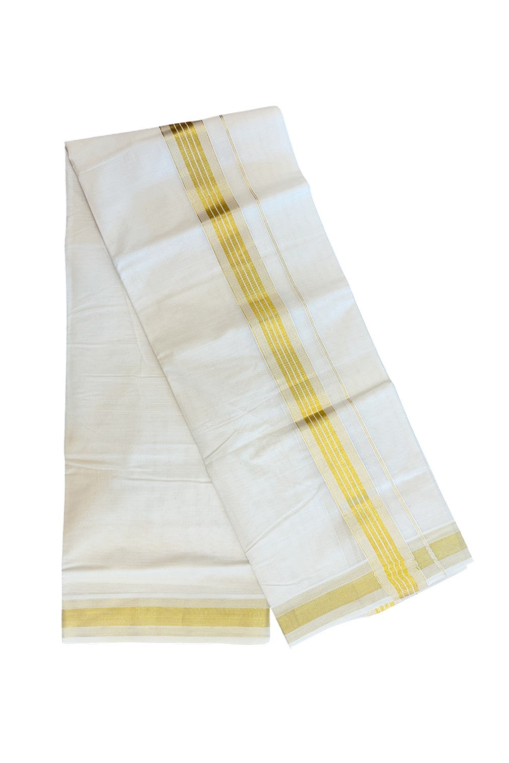 20% Discount !! KaithariKada Balaramapuram 100% Cotton Double Off white - (Unbleached) Mundu/Dhoti - 80x90 - 1.75 inch Kasavu Stripes Kara - 35KK5212 VIN