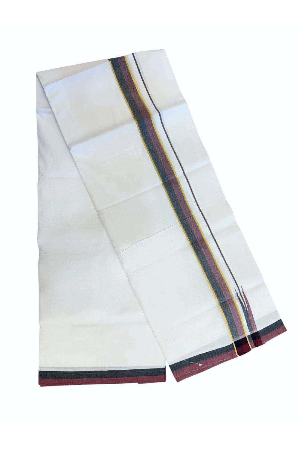 DMK Veshti - 20% Discount !! KaithariKada Balaramapuram Double PURE WHITE Mundu/Dhoti - 100X100 - 1.25 inch Puliyilakkara Kasavu Maroon & Black Shaded Chutty Kara 4 mtr (8.5 muzham) - 34KK5224 ASH