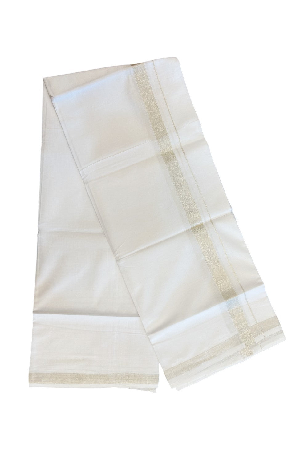 20% DISCOUNT! KaithariKada Balaramapuram 100% Cotton Double Pure white Mundu/Dhoti- 100x80 - 2 cm Silver Kasavu Kara - 3.94mtr ( 8 muzham) - 35KK5227 PMC