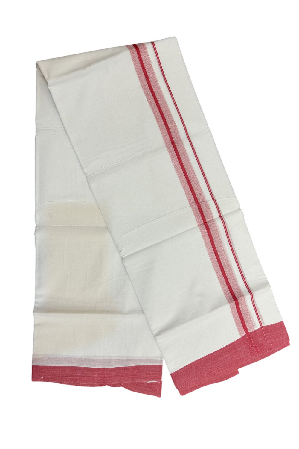 31% DISCOUNT! KaithariKada Balaramapuram 100% Cotton Double PURE white Mundu/Dhoti-100x80 - 1.25 Inch Pink Design Kara - 35KK5143PMC