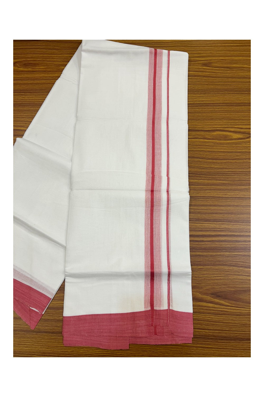 31% DISCOUNT! KaithariKada Balaramapuram 100% Cotton Double PURE white Mundu/Dhoti-100x80 - 1.25 Inch Pink Design Kara - 35KK5143PMC