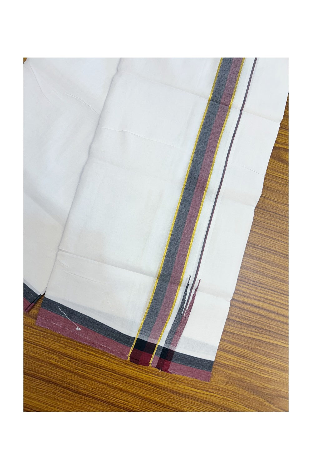 DMK Veshti - 20% Discount !! KaithariKada Balaramapuram Double PURE WHITE Mundu/Dhoti - 100X100 - 1.25 inch Puliyilakkara Kasavu Maroon & Black Shaded Chutty Kara 4 mtr (8.5 muzham) - 34KK5224 ASH