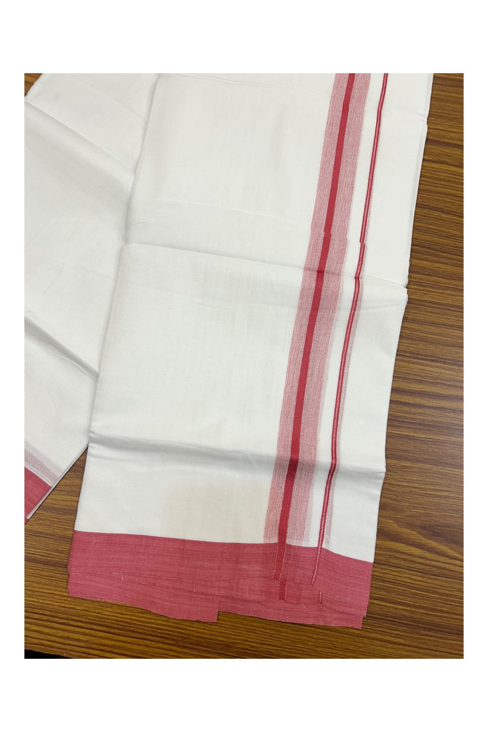 31% DISCOUNT! KaithariKada Balaramapuram 100% Cotton Double PURE white Mundu/Dhoti-100x80 - 1.25 Inch Pink Design Kara - 35KK5143PMC