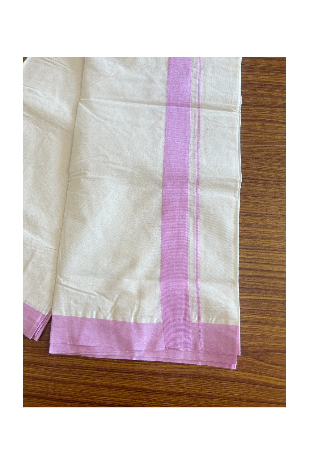 23% DISCOUNT ! KaithariKada Balaramapuram 100% Cotton Double Off white - (Unbleached) Mundu/Dhoti-100X100 - LAVENDER VIOLET 2. inch Kara.- 10.