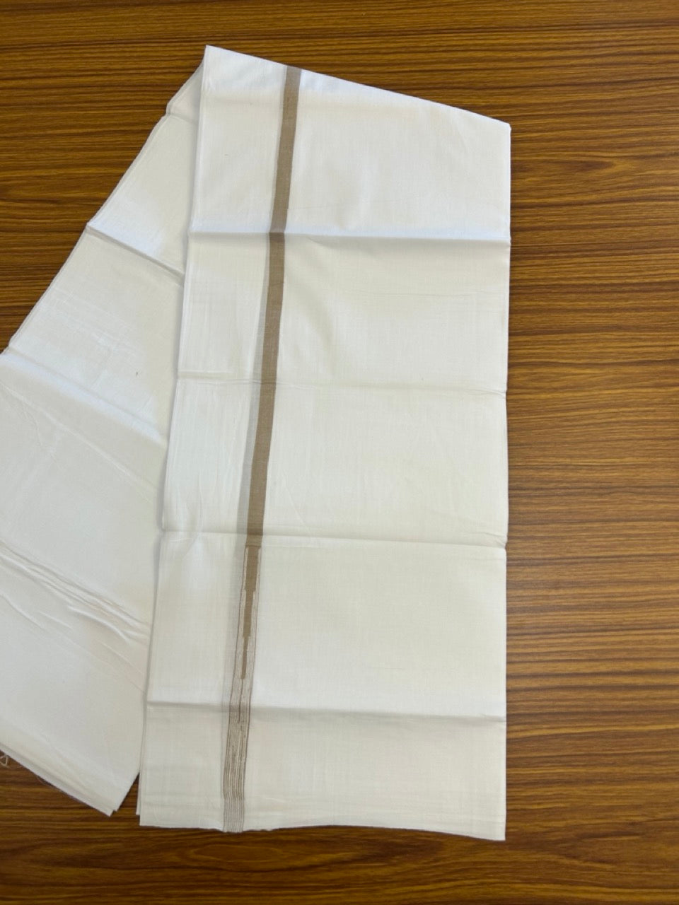 20% DISCOUNT!! NEW!! KaithariKada Balaramapuram 100% Cotton PURE WHITE Double Mundu/Dhoti - (100x80)s - 0.5 inch Light Sand Brown Kara chutty - 36 KK5249 VIN