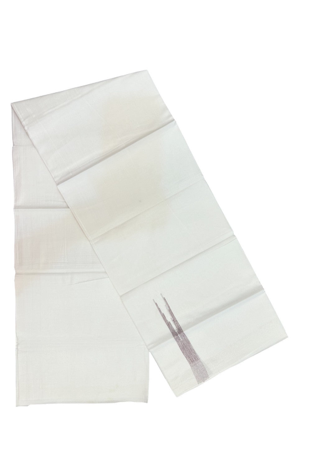 20% DISCOUNT!! KaithariKada Balaramapuram 100% Cotton PURE WHITE Double Mundu/Dhoti-100x80 - 1 inch Brown Shaded Puliyilakkara Chutty - 37KK5191CKS