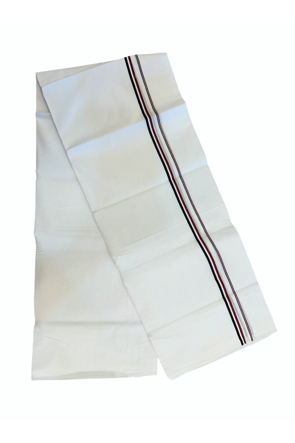 ADMK VESHTI - 20% DISCOUNT! KaithariKada 100% Cotton PURE WHITE Double Mundu/Dhoti - 100X100 - 0.5 inch Black White & Maroon kara 4 mtr (8.5 muzham) - 36KK5224 ASH