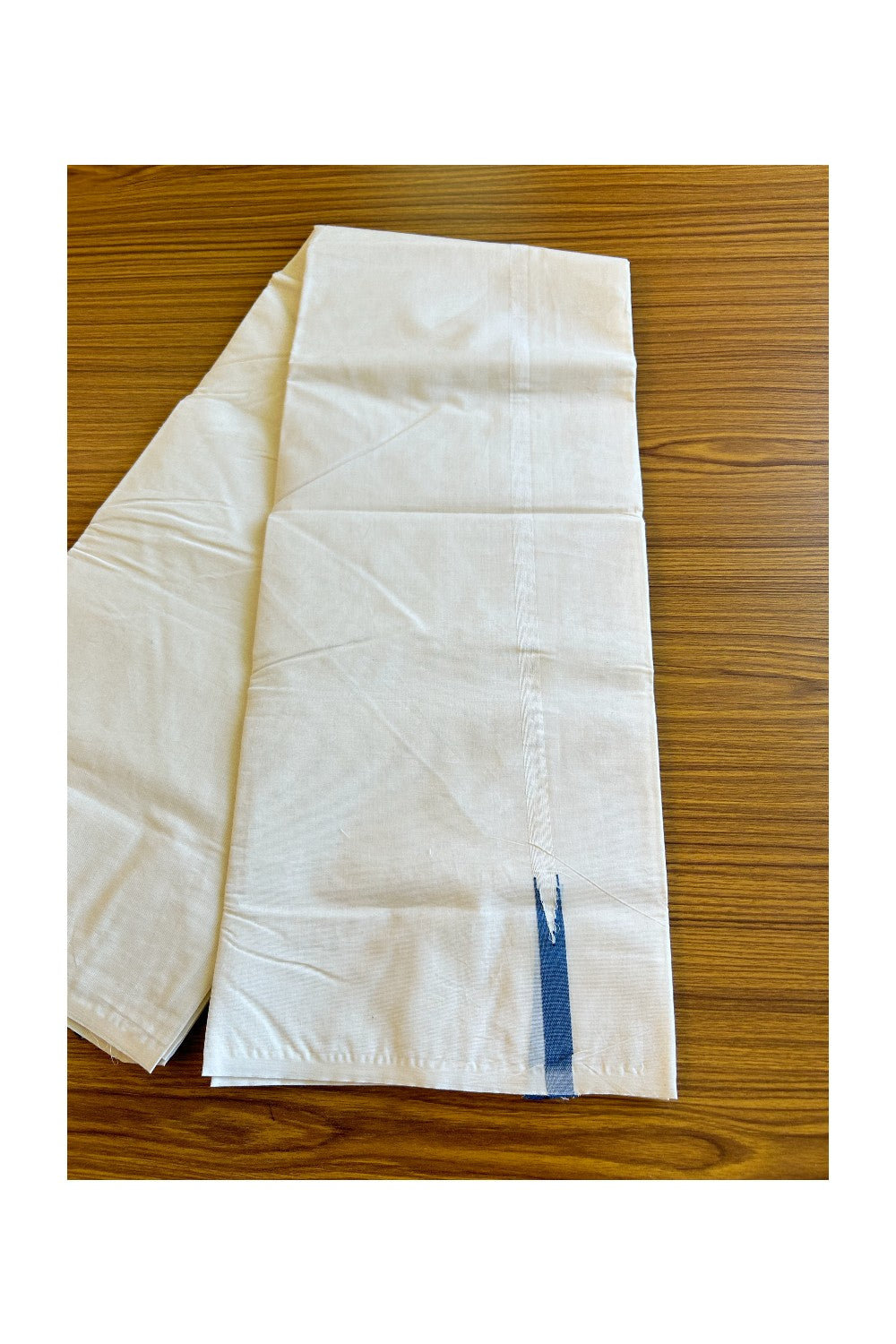 10% Discount ! KaithariKada Balaramapuram 100% Cotton Double Off white - (Unbleached) Mundu/Dhoti-100x100 1 cm Puliyilakkara Chutty Peacock Blue Kara.- 37KK500KK
