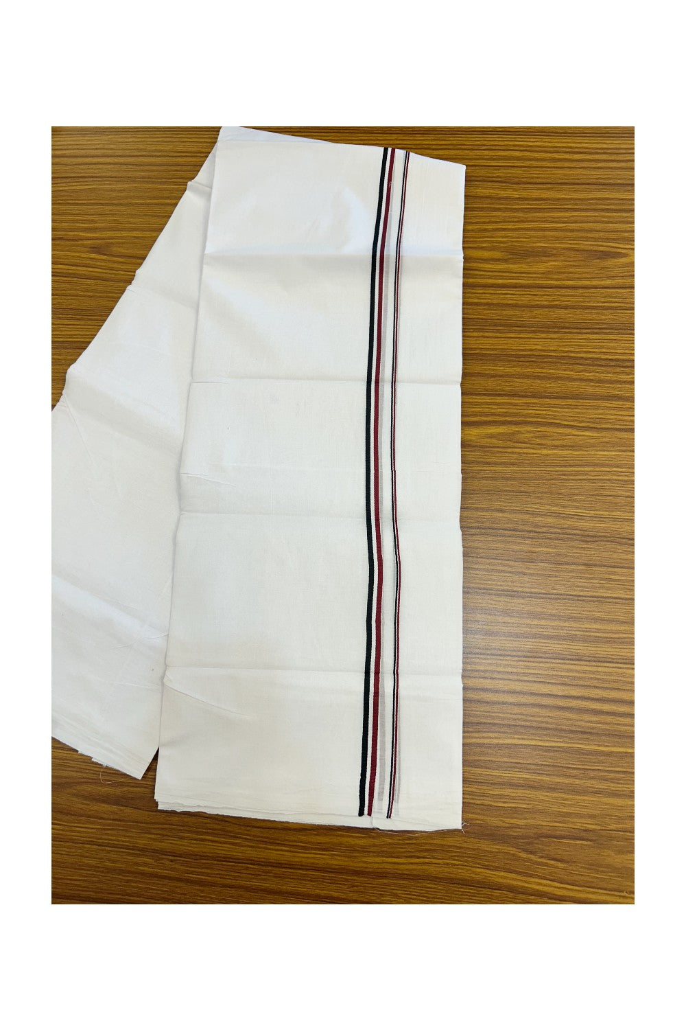 ADMK VESHTI - 20% DISCOUNT! KaithariKada 100% Cotton PURE WHITE Double Mundu/Dhoti - 100X100 - 0.5 inch Black White & Maroon kara 4 mtr (8.5 muzham) - 36KK5224 ASH