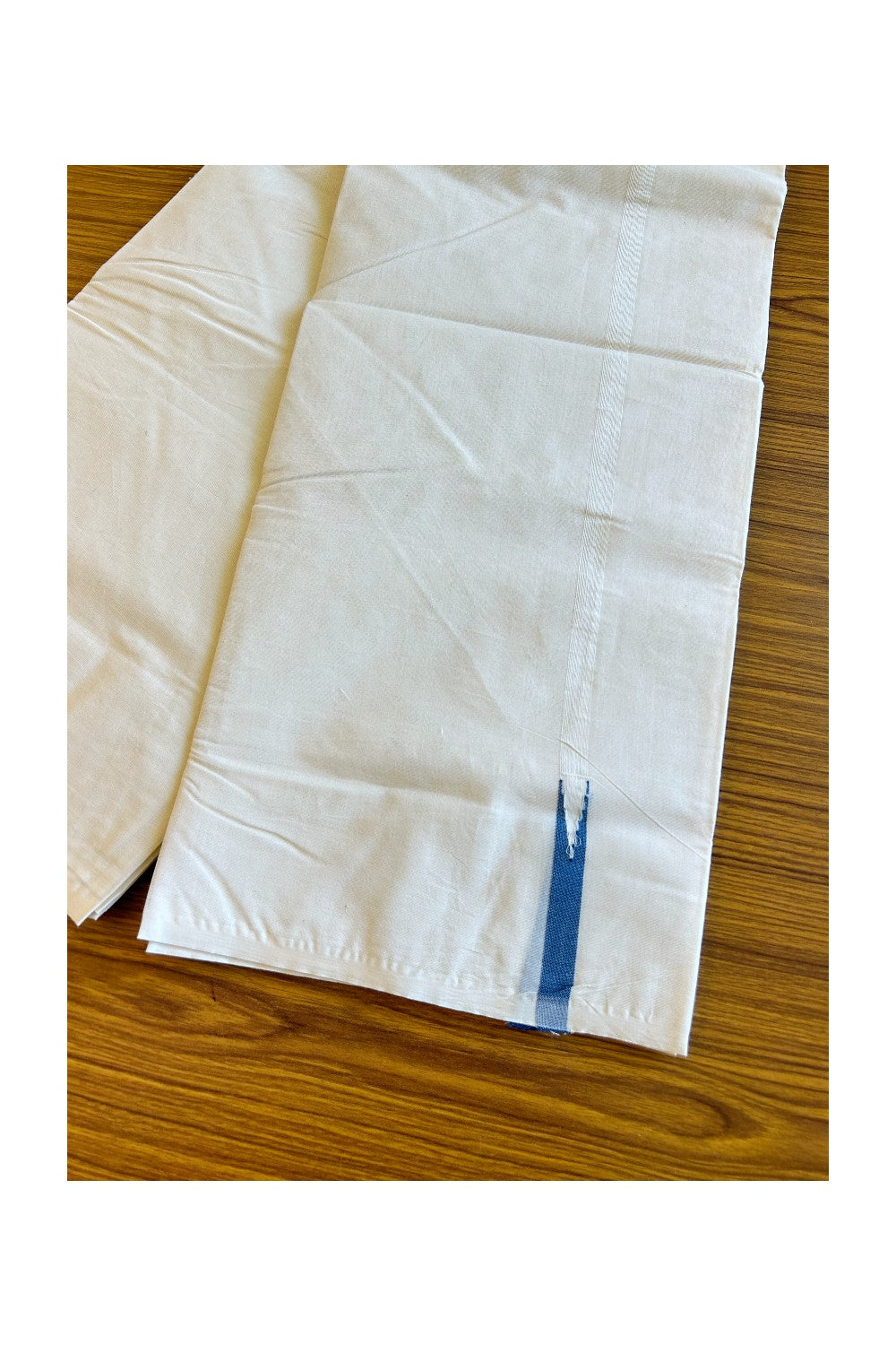 10% Discount ! KaithariKada Balaramapuram 100% Cotton Double Off white - (Unbleached) Mundu/Dhoti-100x100 1 cm Puliyilakkara Chutty Peacock Blue Kara.- 37KK500KK