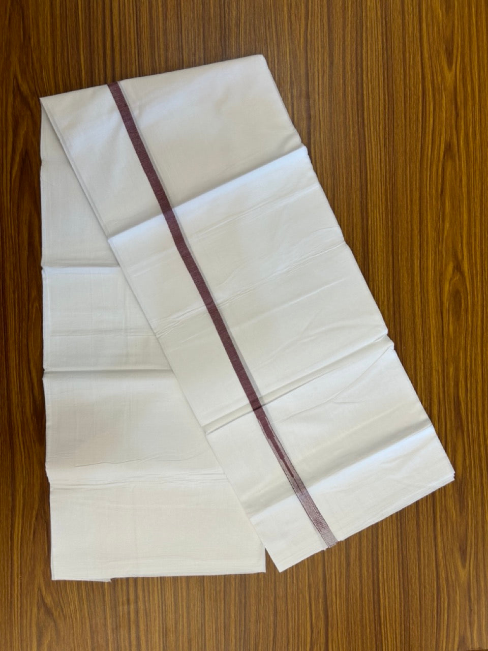 20% DISCOUNT!! NEW!! KaithariKada Balaramapuram 100% Cotton PURE WHITE Double Mundu/Dhoti - (100x80)s - 0.5 inch Dark Magenta Kara chutty - 37 KK5249 VIN