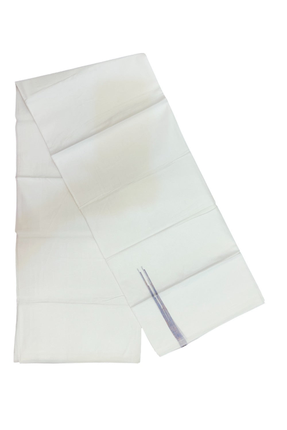 20% DISCOUNT!! KaithariKada Balaramapuram 100% Cotton PURE WHITE Double Mundu/Dhoti-100x80 - 0.5 inch Multi Colour Shaded Puliyilakkara Chutty - 38KK5191CKS
