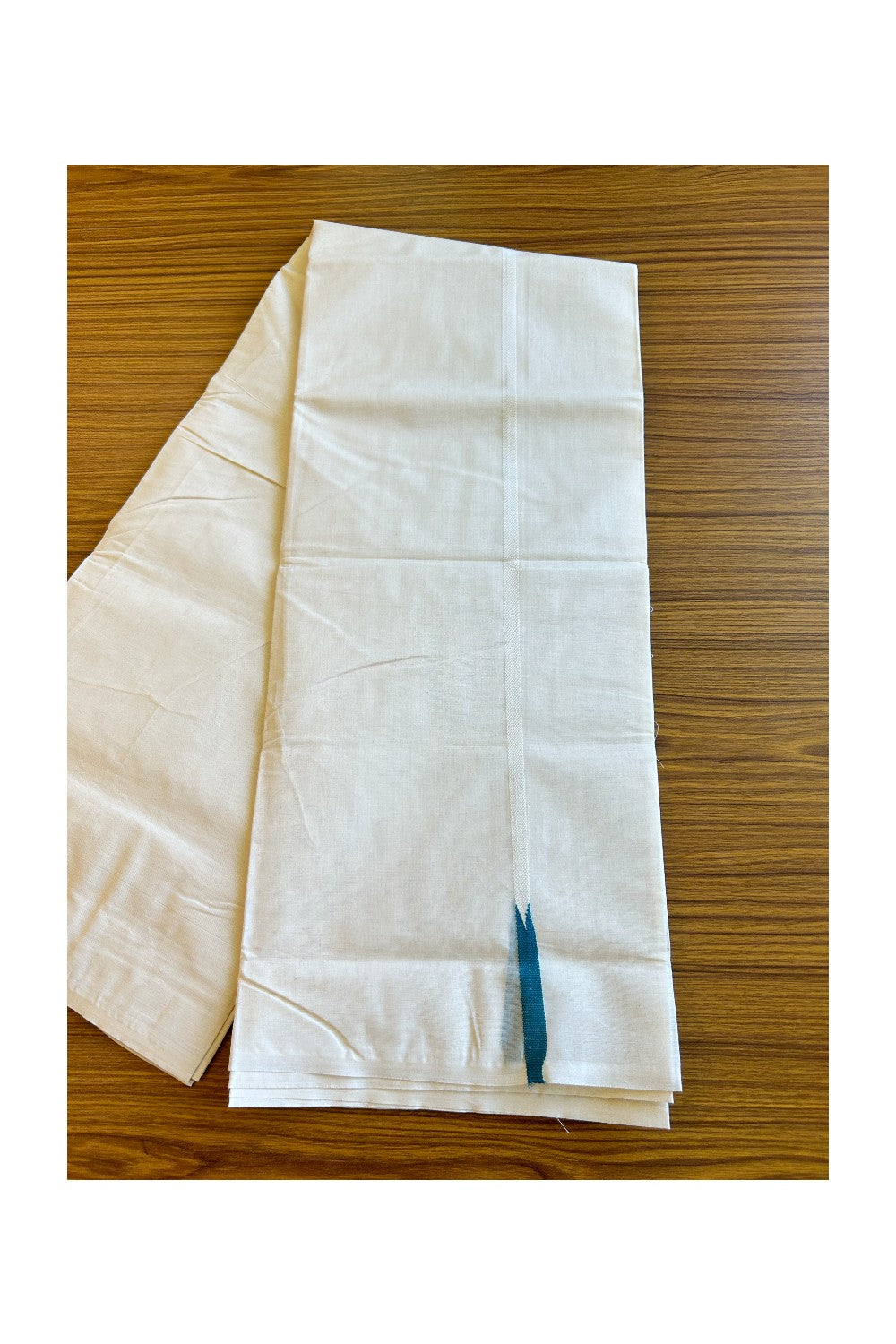 10% Discount ! KaithariKada Balaramapuram 100% Cotton Double Off white - (Unbleached) Mundu/Dhoti-100x100 1 cm Puliyilakkara Chutty Peacock Green Kara.- 38KK500KK
