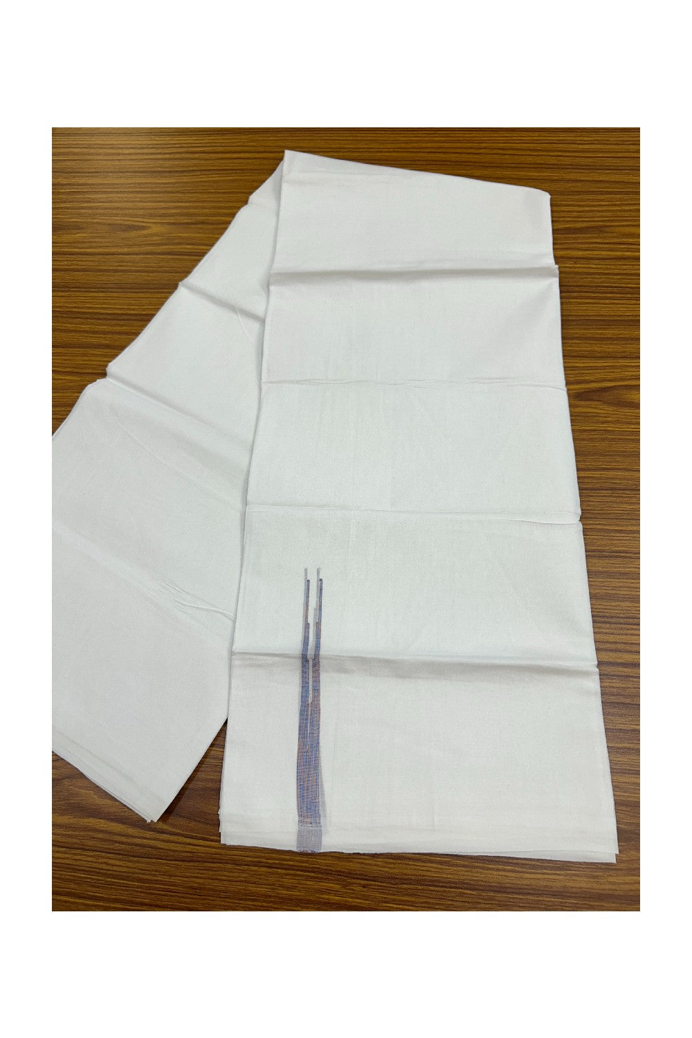 20% DISCOUNT!! KaithariKada Balaramapuram 100% Cotton PURE WHITE Double Mundu/Dhoti-100x80 - 0.5 inch Multi Colour Shaded Puliyilakkara Chutty - 38KK5191CKS