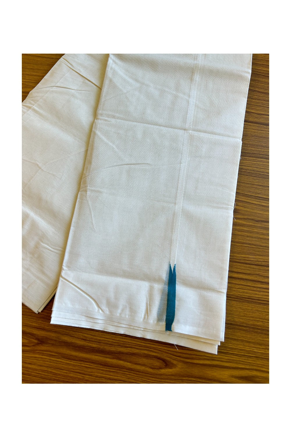 10% Discount ! KaithariKada Balaramapuram 100% Cotton Double Off white - (Unbleached) Mundu/Dhoti-100x100 1 cm Puliyilakkara Chutty Peacock Green Kara.- 38KK500KK