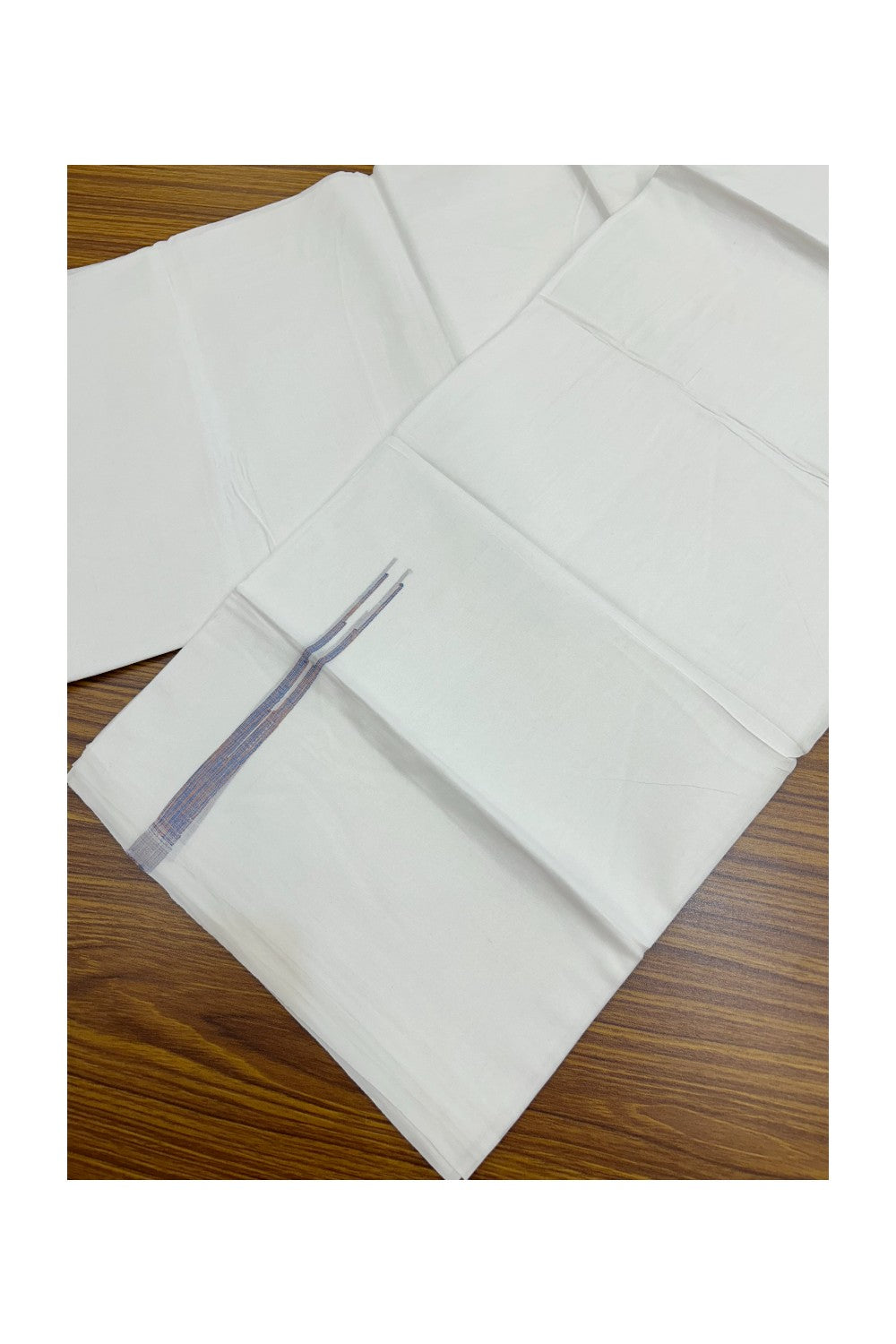 20% DISCOUNT!! KaithariKada Balaramapuram 100% Cotton PURE WHITE Double Mundu/Dhoti-100x80 - 0.5 inch Multi Colour Shaded Puliyilakkara Chutty - 38KK5191CKS