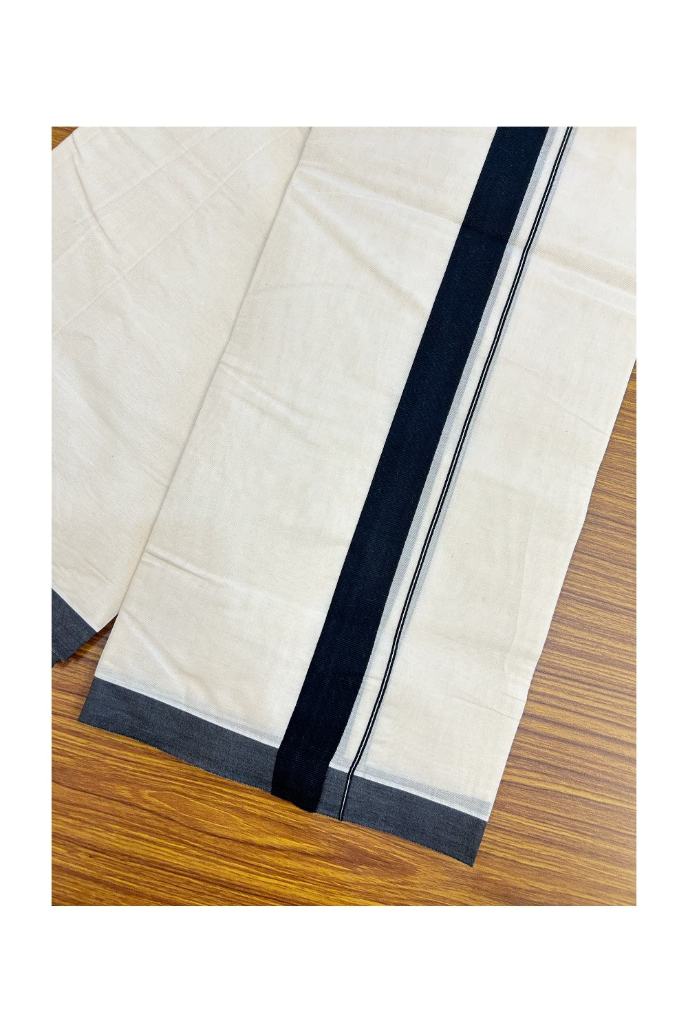 20% Discount ! KaithariKada Balaramapuram 100% Cotton Double Off white - (Unbleached) - Mundu/Dhoti-100X100 - 1.25 inch Black Kara.- 38KK5218ASH