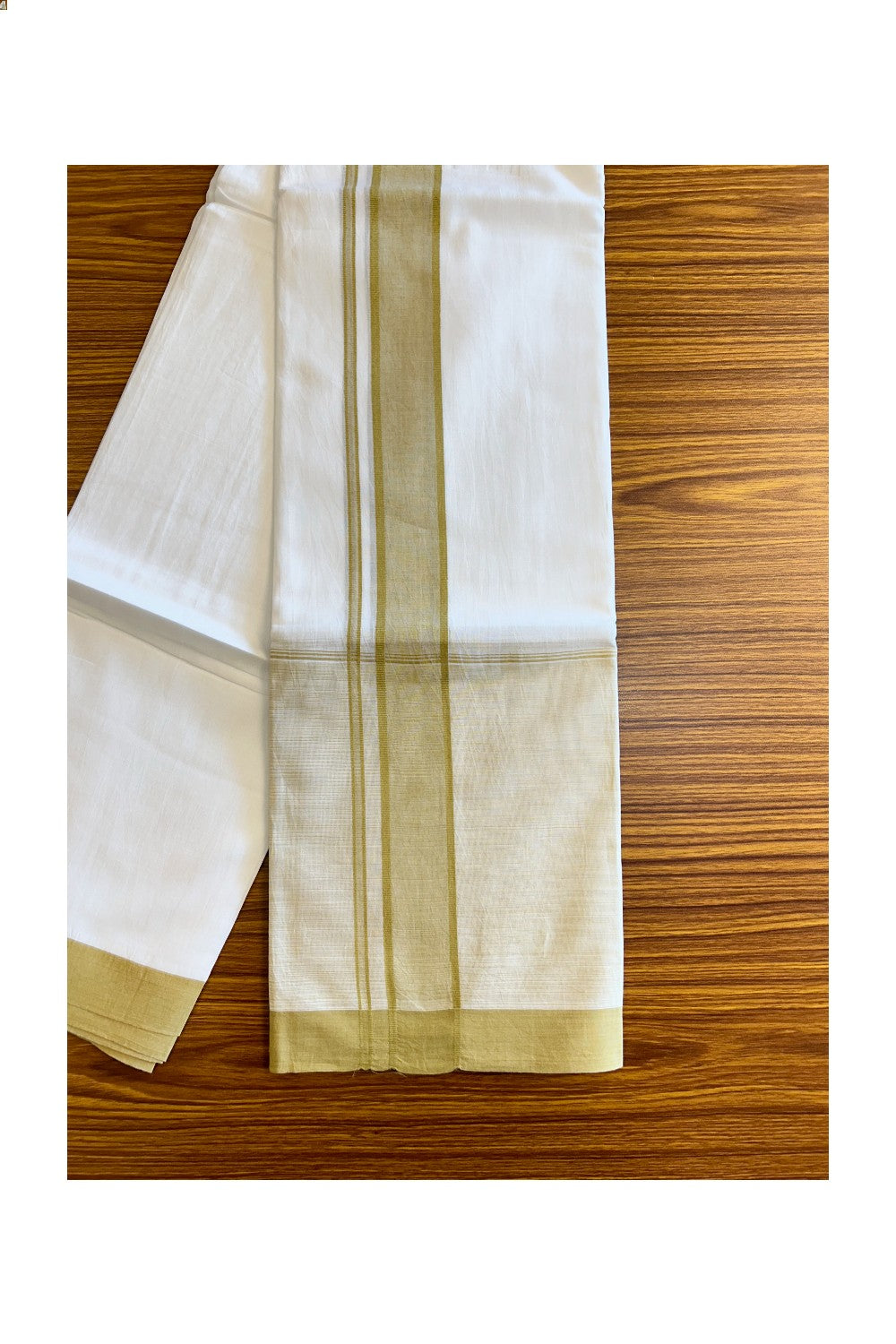 15% DISCOUNT!! Kaitharikada Balaramapuram 100% Cotton PURE WHITE Double Mundu/Dothi-100x100 2.25 Inch LIGHT YELLOW SHADED Cotton Kara - 38KK74RAM