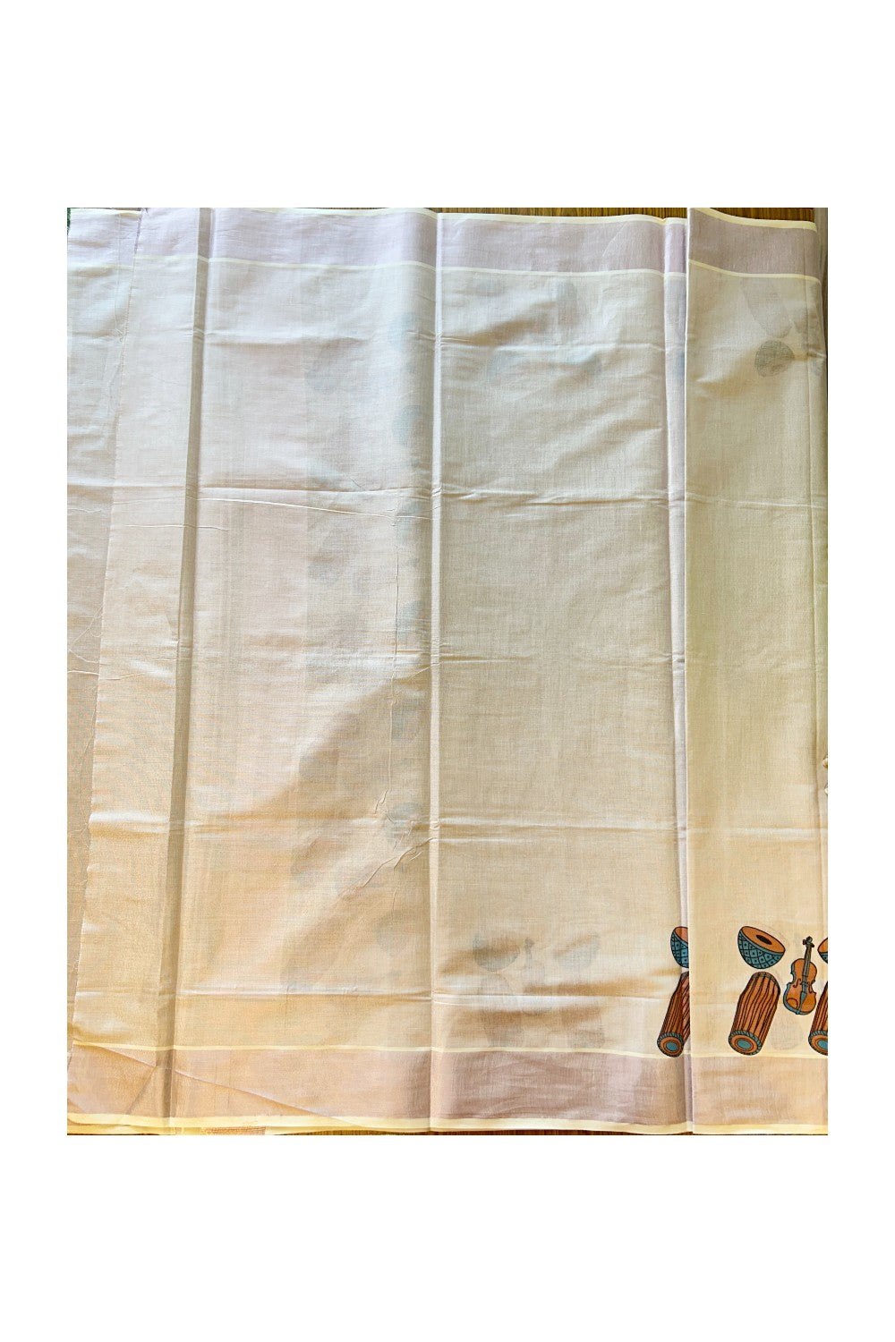 25% Discount! Kaitharikada Kerala Saree - Kasavu Tissue - Kasavu Zari With Musical Instrument Prints - 38KK300VIN