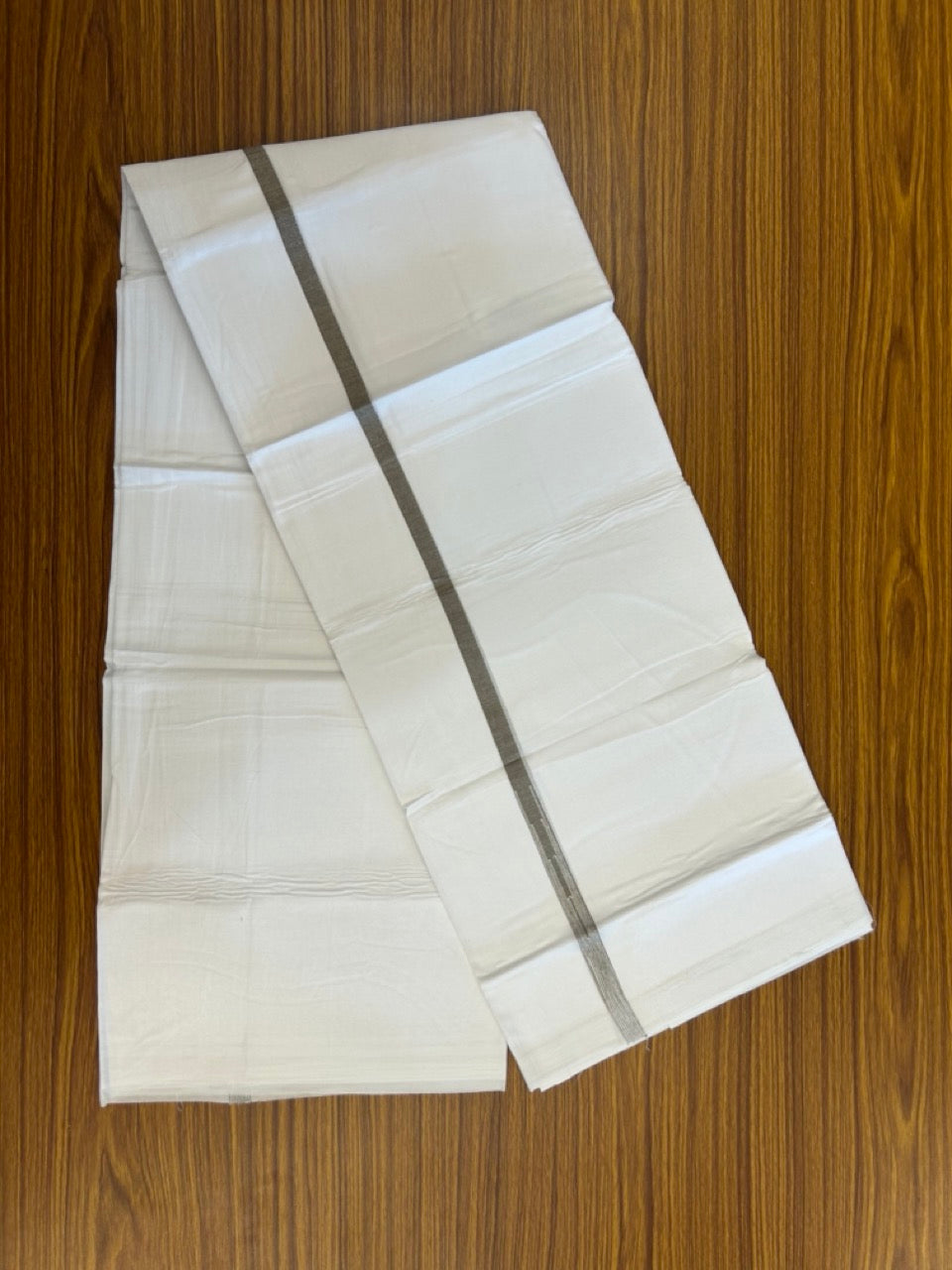 20% DISCOUNT!! NEW!! KaithariKada Balaramapuram 100% Cotton PURE WHITE Double Mundu/Dhoti - (100x80)s - 0.5 inch Brown Green Kara chutty - 39 KK5249 VIN