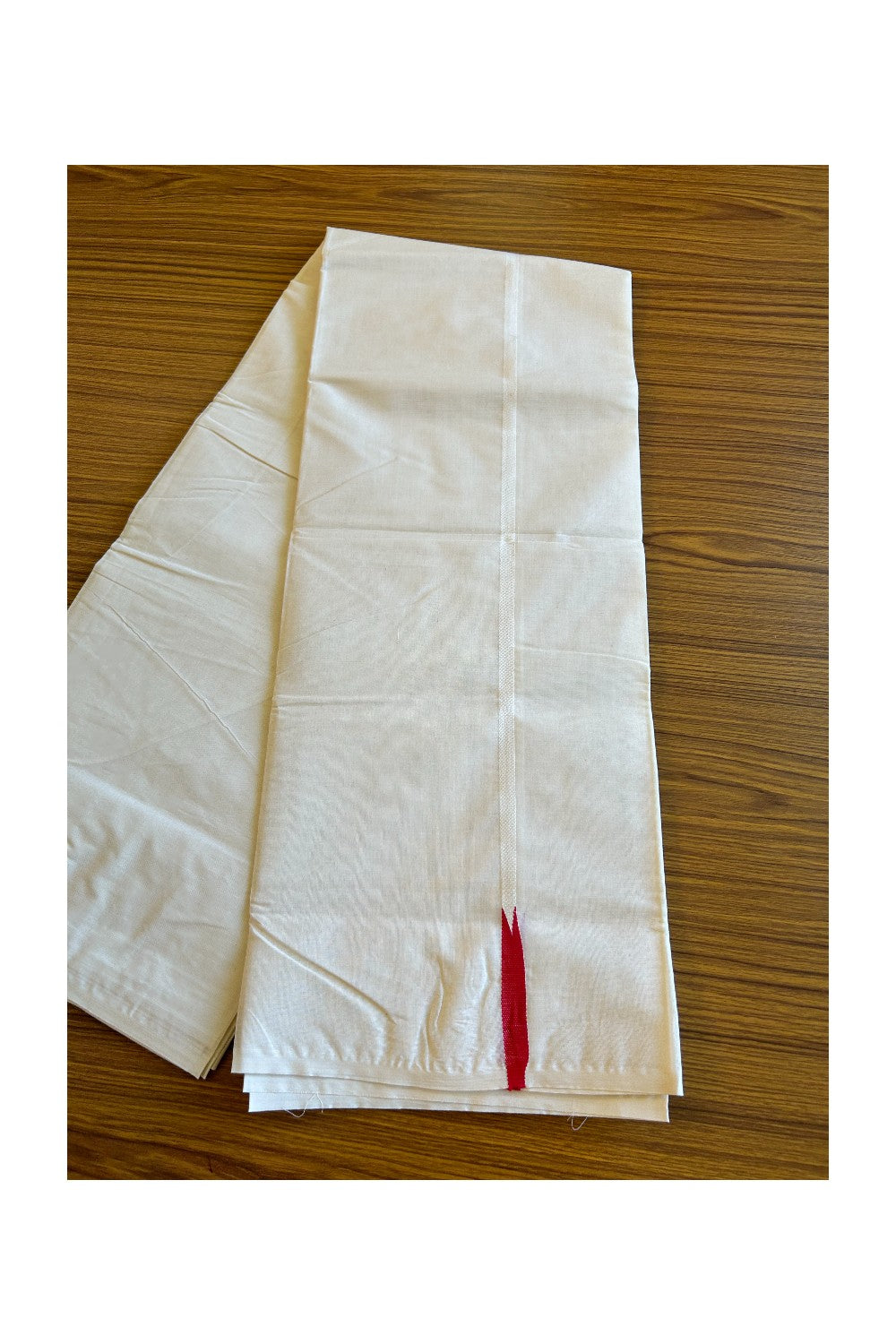 10% Discount ! KaithariKada Balaramapuram 100% Cotton Double Off white - (Unbleached) Mundu/Dhoti-100x100 1 cm Puliyilakkara Chutty Red Kara.- 39KK500KK