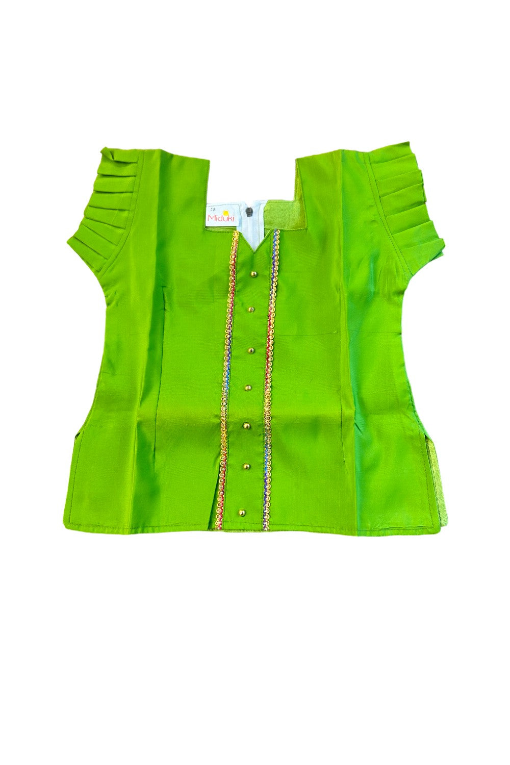 Midukki-Traditional South Indian Kids Pattu Pavada- Lime green top offwhite check skirt- Age 3 - KK3MID0039