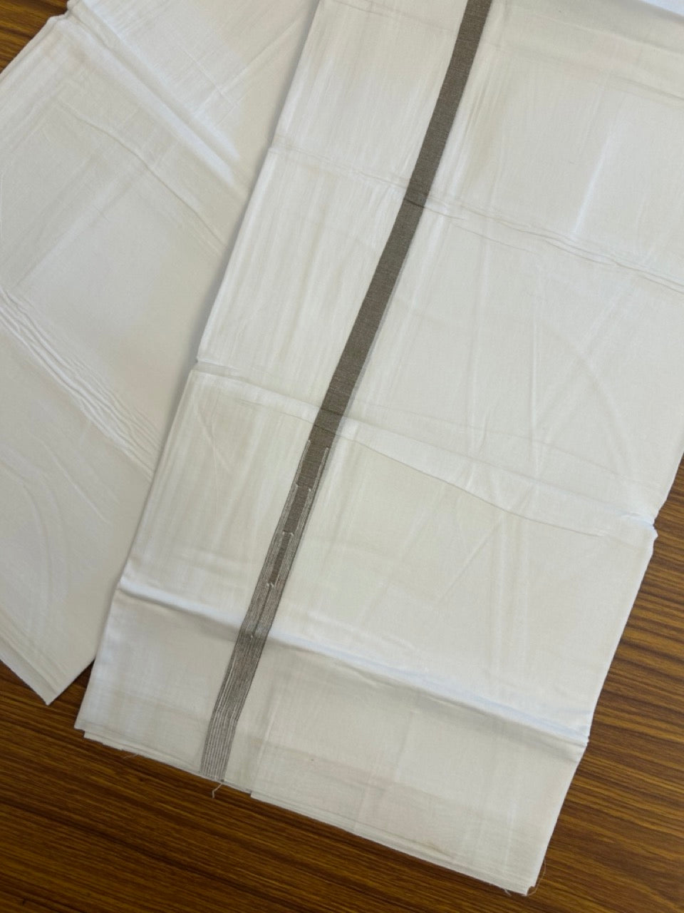 20% DISCOUNT!! NEW!! KaithariKada Balaramapuram 100% Cotton PURE WHITE Double Mundu/Dhoti - (100x80)s - 0.5 inch Brown Green Kara chutty - 39 KK5249 VIN