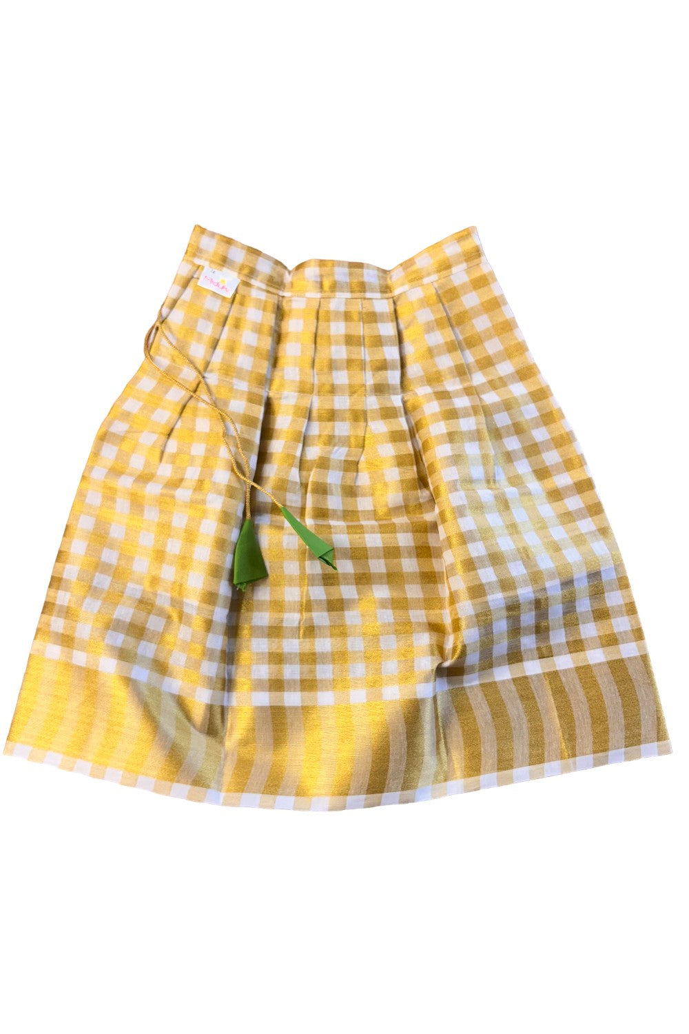 Midukki-Traditional South Indian Kids Pattu Pavada- Lime green top offwhite check skirt- Age 3 - KK3MID0039