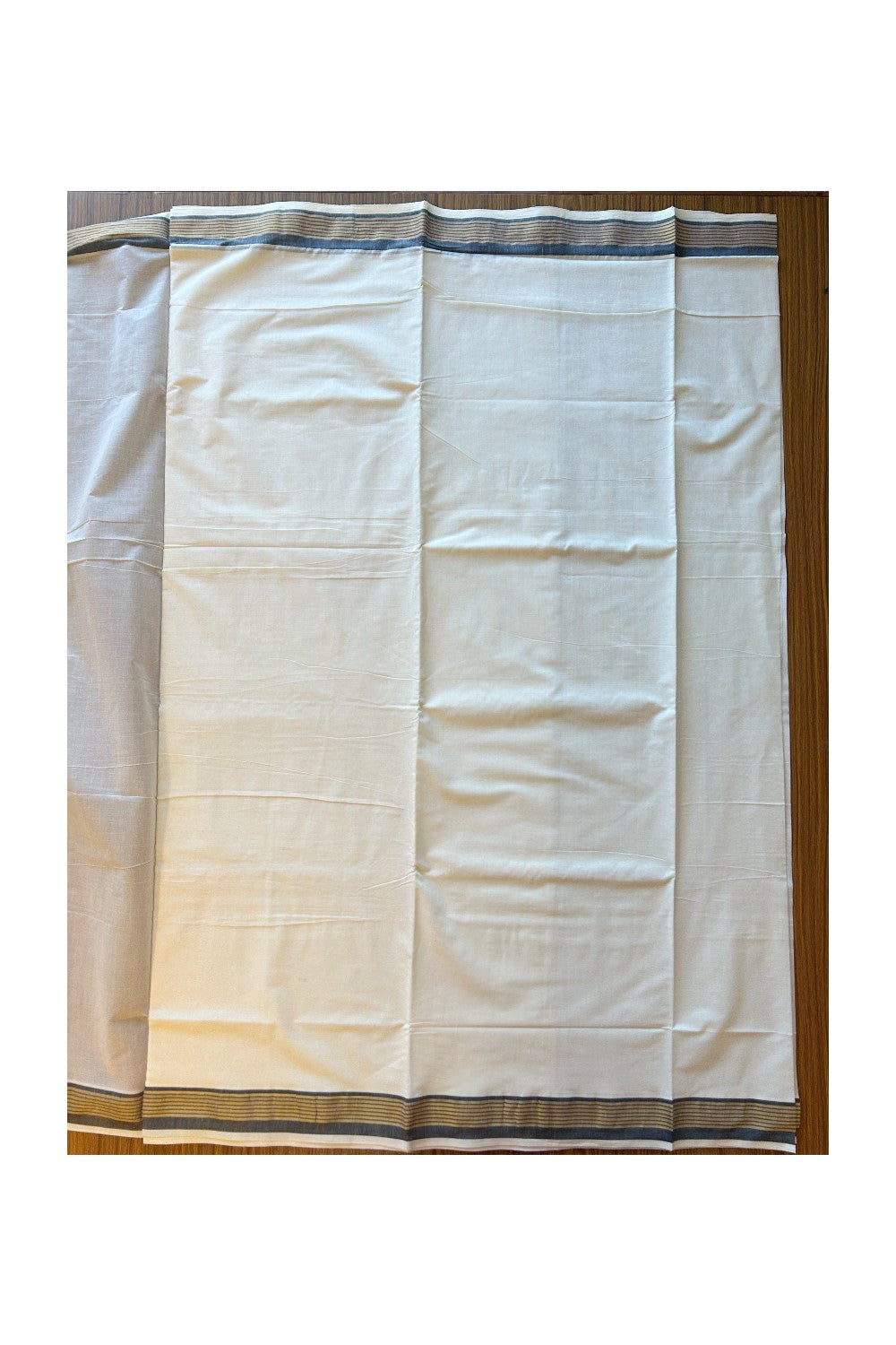 Kaitharikada Kerala Saree - Cotton Kasavu Saree 4Inch Pallu - Black & Gold Kasavu Stripes - 39KK300VIN