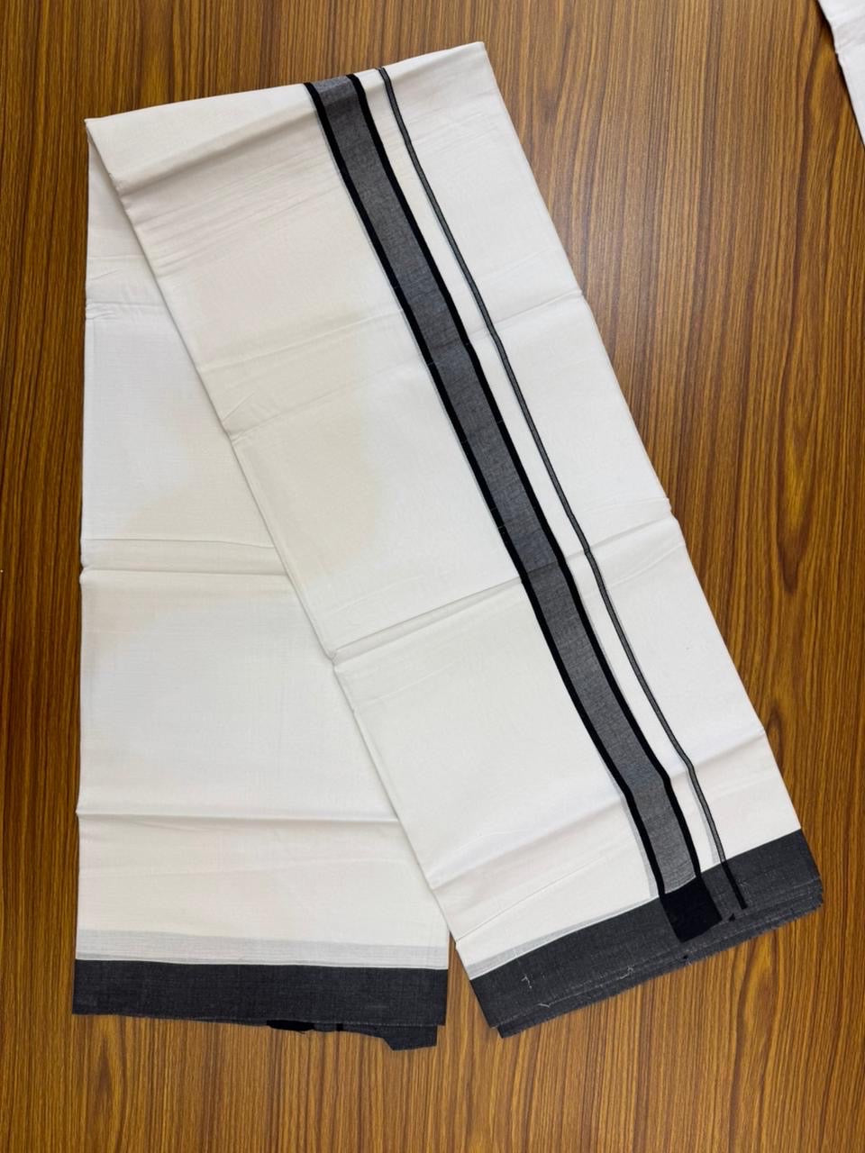 20% Discount ! KaithariKada Balaramapuram 100% Cotton Double Pure white Mundu/Dhoti- 100x80 - 1.25 inch Black shaded Kara - 3.90mtr ( 8 muzham) - 34 KK5251 PMC