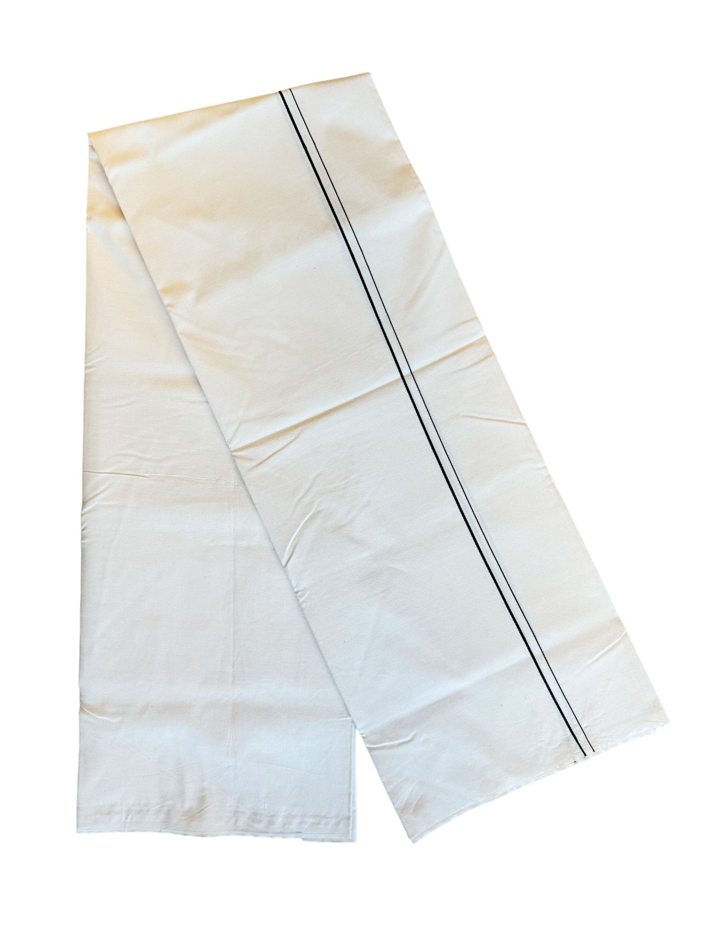 22% DISCOUNT ! KaithariKada Balaramapuram 100% COTTON SINGLE OFF WHITE - (Unbleached) Mundu/Dhoti - 100X100 - (2 meter / 4 muzham) Black Thin Kara- 4KK202ASH