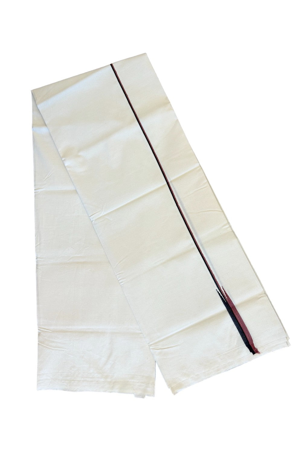 DMK Veshti - 28% DISCOUNT ! KaithariKada Balaramapuram 100% COTTON SINGLE OFF WHITE (Unbleached) Mundu/Dhoti-100X100 -  0.5 Inch Puliyilakkara Light Maroon & Black Chutty (2 meter / 4 muzham) -  4KK446ASH