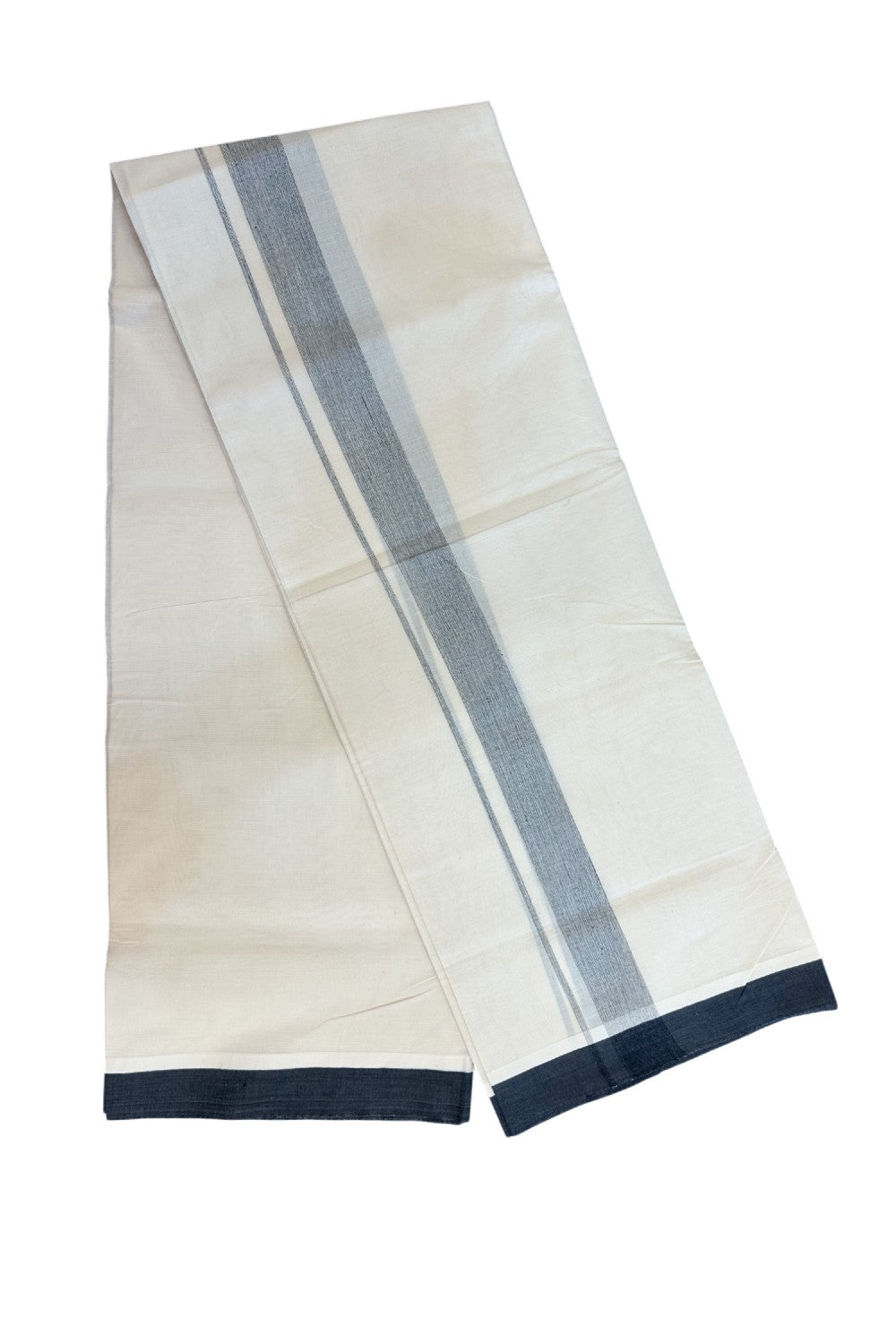 20% Discount ! Kaitharikada Balaramapuram 100% Cotton Double Off white (Unbleached) Mundu/Dhoti - 100x80 - 1.5 inch Black shaded Kara - 4KK5186CKS