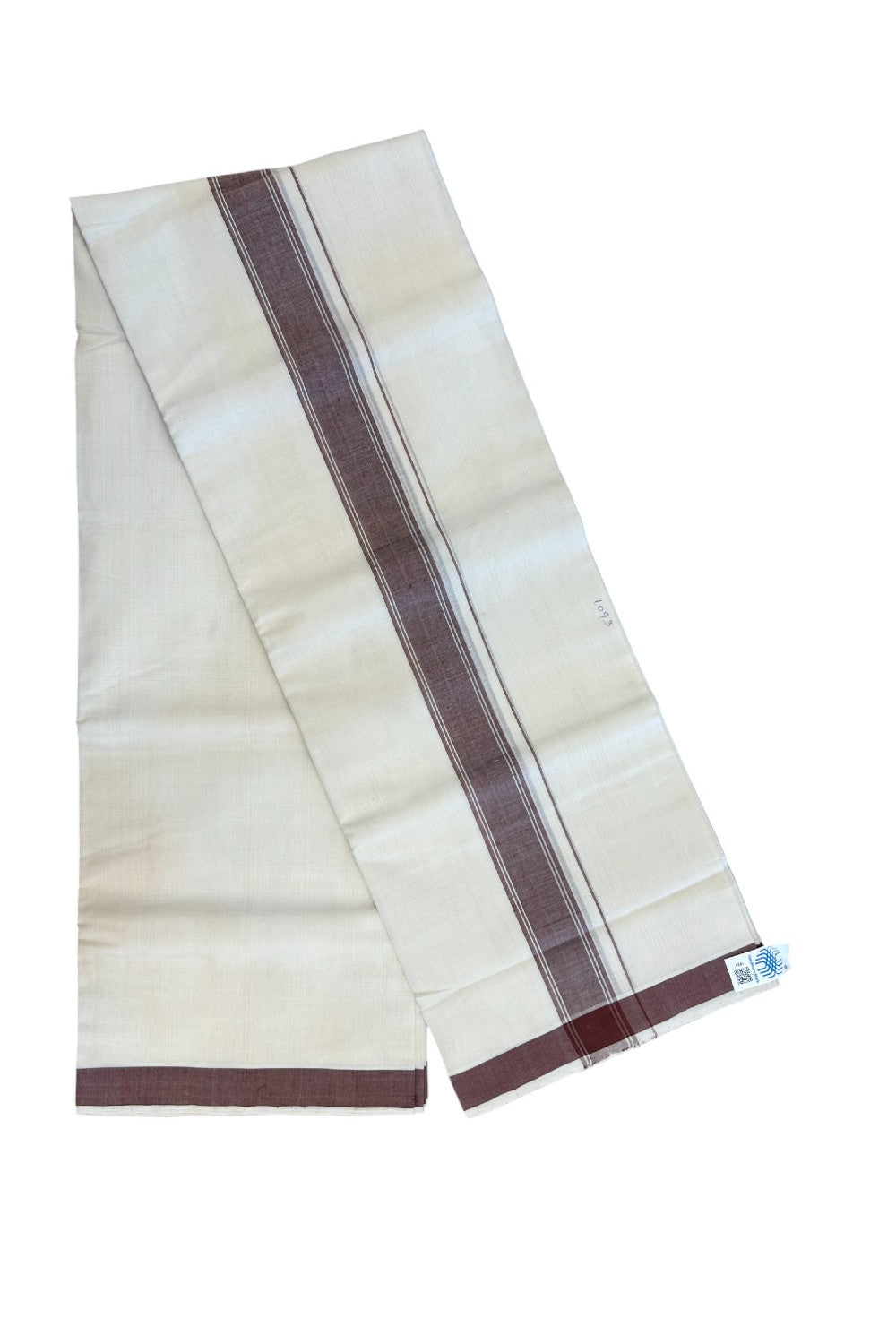 25% Discount KaithariKada HANDLOOM Unakkupaav Balaramapuram - 100% PURE Cotton off white (Unbleached) Double Mundu/Dhoti - 80X90 - 1.75 inch Chocolate Brown Stripes Kara 3.80 mtr - 4KK5192ELA