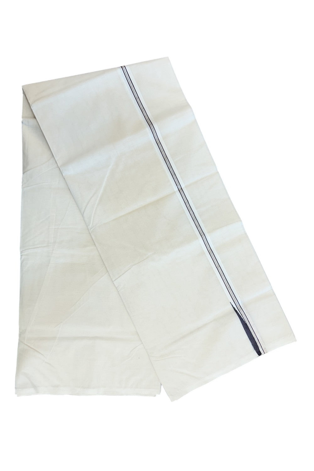 20% DISCOUNT ! KaithariKada 100% Cotton OFF WHITE (Unbleached) Double Dhoti/Mundu- 0.75 inch Puliyilakkara Coffee Brown & Silver Chutty Kara 4.50 Meters (10 Muzham) - 4KK5203ASH
