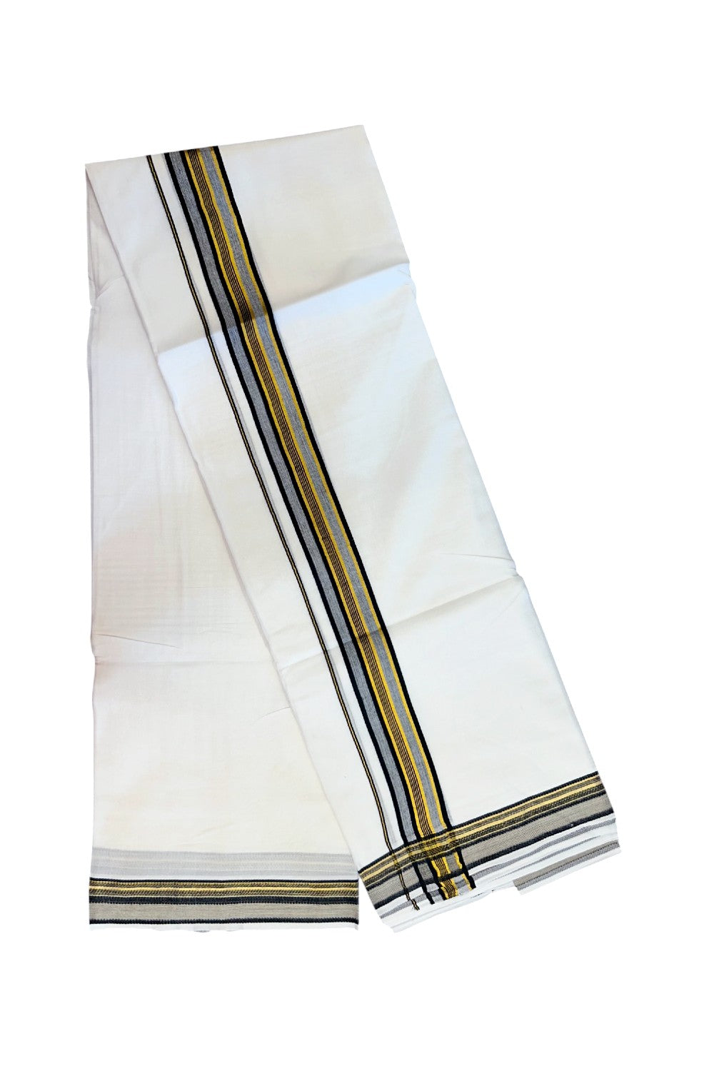 16% DISCOUNT! KaithariKada Balaramapuram 100% MERCERISED Cotton Double ULTRA PURE WHITE Mundu/Dhoti - 100x100 - 1.5 inch Black & Kasavu Stripes Kara - 4KK5221 GAN