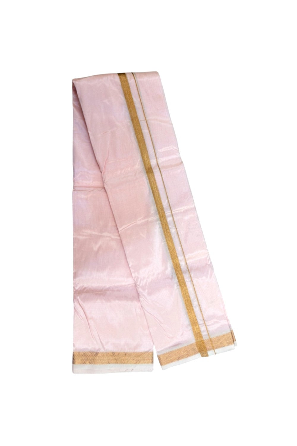 12% Discount!! KaithariKada Balaramapuram 100% Silk Double Mundu/Dhoti - Pastel Pink Colour Body - 0.5 inch Copper Kasavu Kara 3.60 mtr (8 muzham)- 4KK5222 GAN