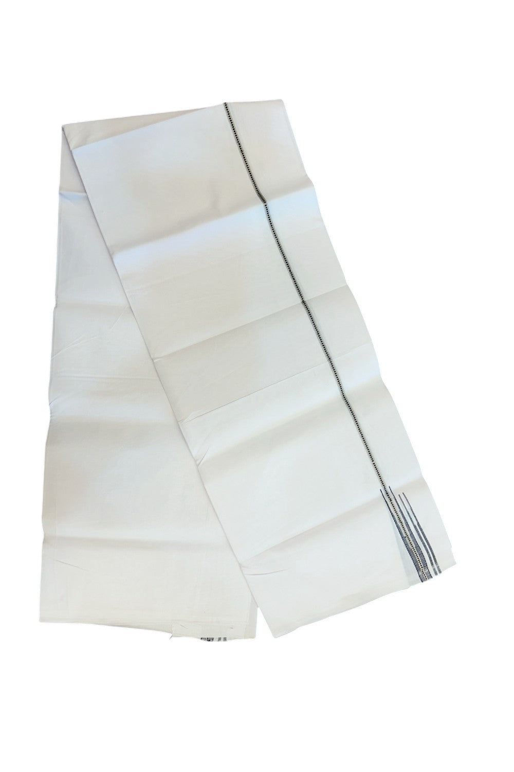 20% DISCOUNT!! KaithariKada Balaramapuram 100% Cotton Single PURE WHITE Mundu/Dhoti - 100x100 - 1 cm Puliyilakkara Muthukuri Silver Kasavu & Black Double Chutty Kara (2 meter / 4 muzham) - 3KK5224 ASH